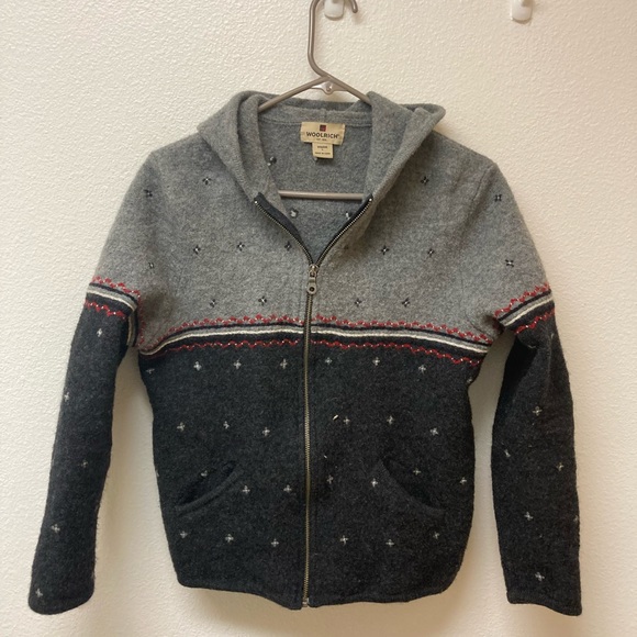 WOOLRICH Zippered Color Block Hooded Cardigan (L) - Picture 2 of 7